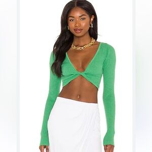 BEC&BRIDGE Riviera LS Knit Top Bottle Green Linen Twist Front- size 8